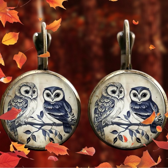 Art Iron Plate Painting Jewelry - 🆕 Elegant Owl Pair - Drop Earrings - Nature Motif - Lever Back - Alloy 🦉